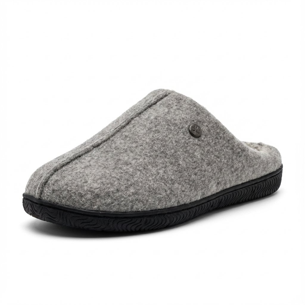 Macro photography of a high-quality slipper sole connection. Focus on the thick, uniform side-seam stitching that mechanically joins the textile upper to the EVA sole. The image should convey strength and durability. In the background, a mechanical testing arm is shown performing a pull-test on a slipper. Clean studio lighting, industrial quality focus, labeled "Stitched for Zero Returns."