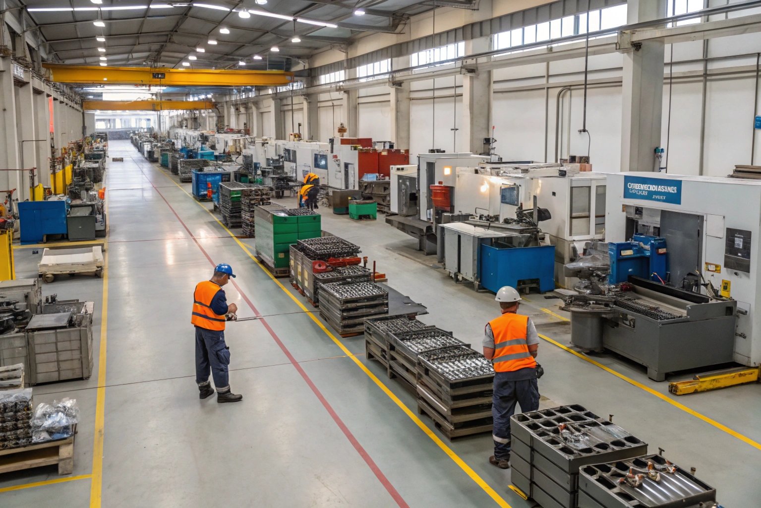 "Fully automated factory producing plastic slippers with advanced machinery."