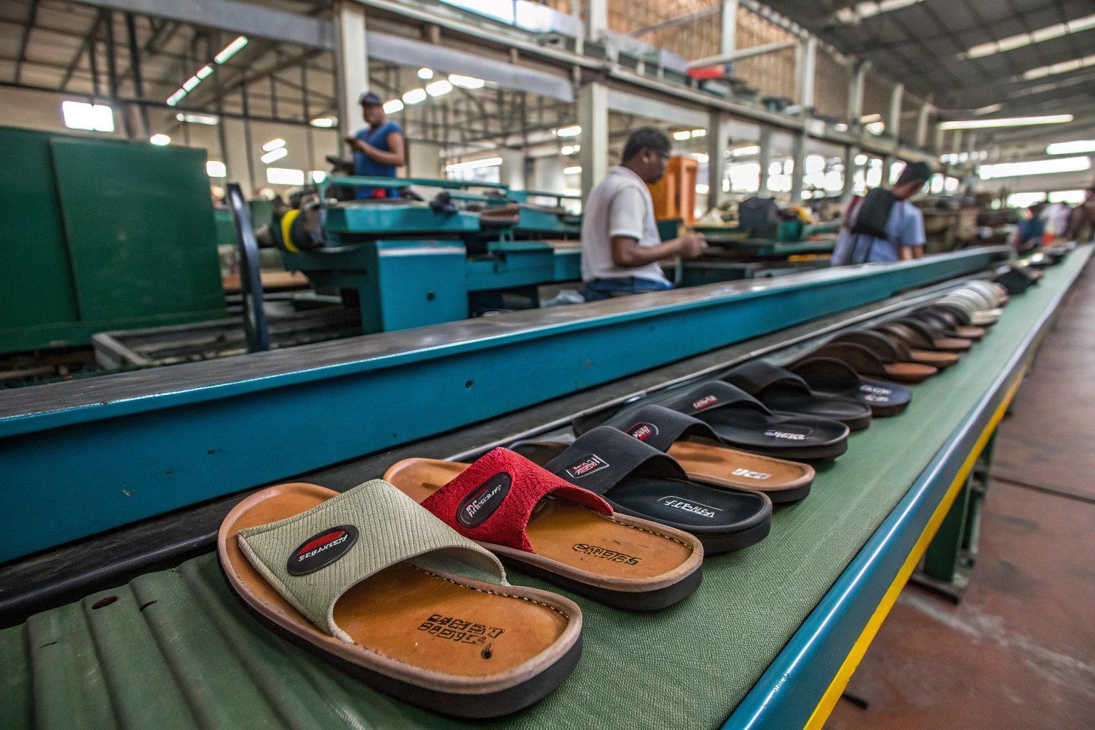 "Slippers in production at a Hulas Footwear facility, representing growing Nepalese manufacturing capacity."
