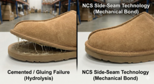 slipper gluing failure and nice side stitching slipper