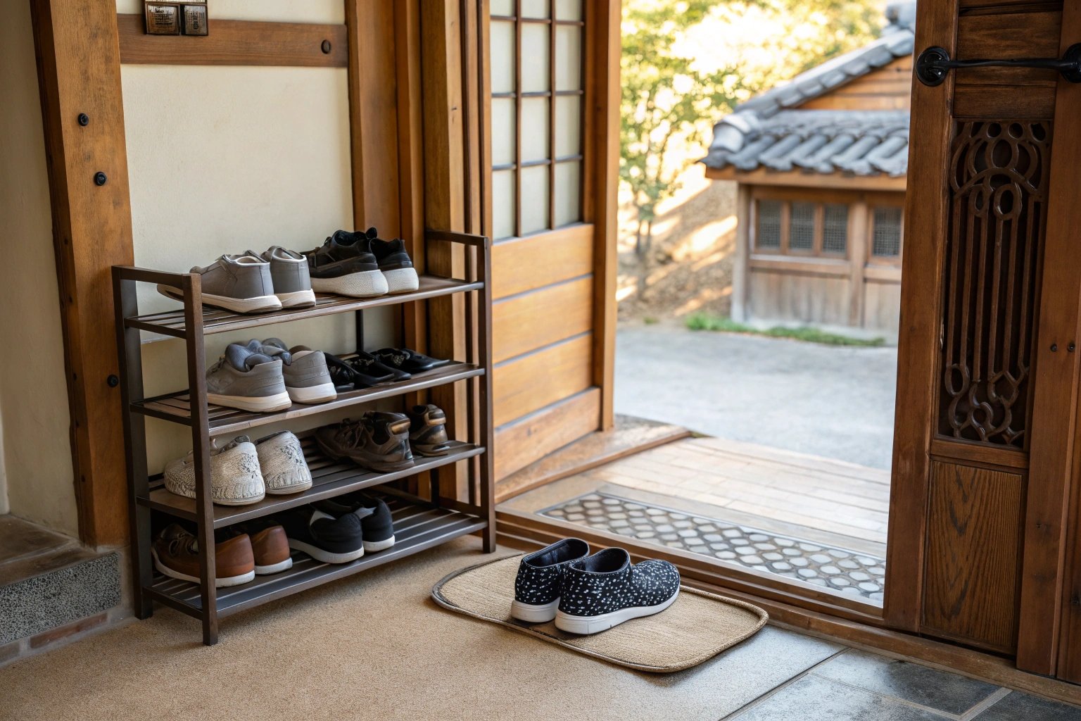 Korean home entrance with slippers