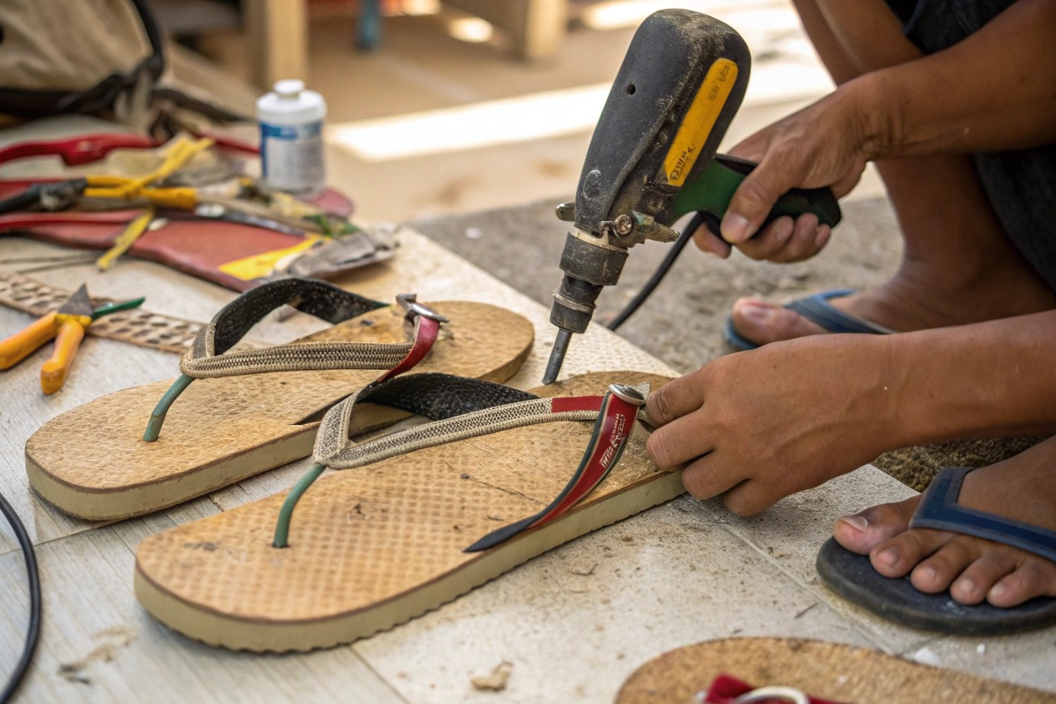 glue rubber flip flops