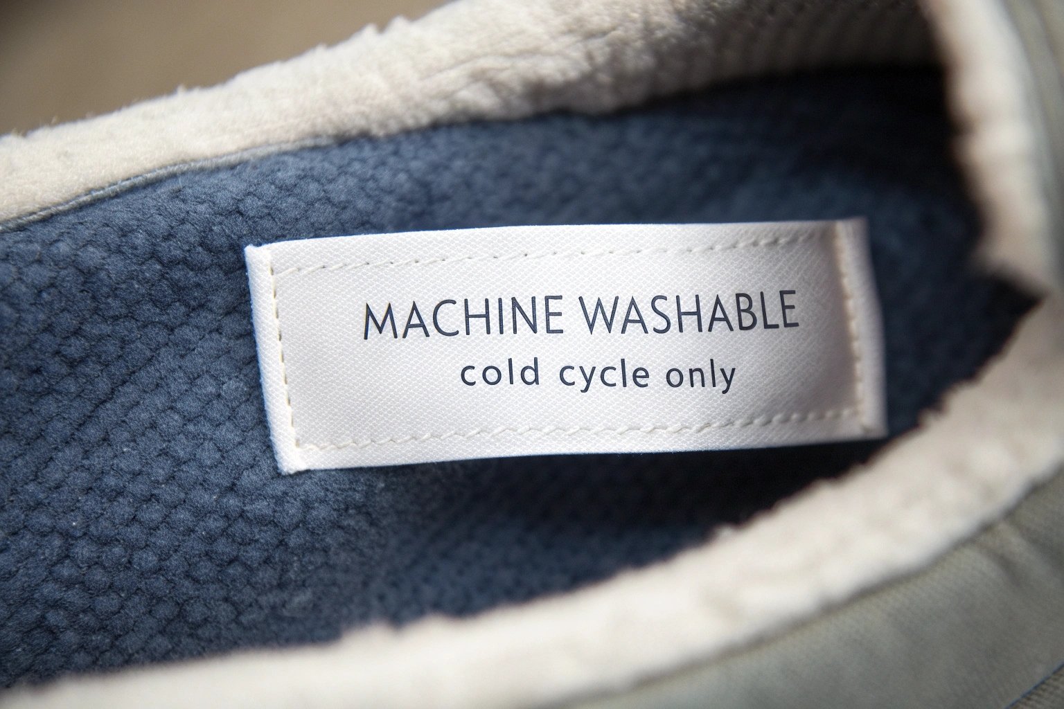 Machine washable label on slippers