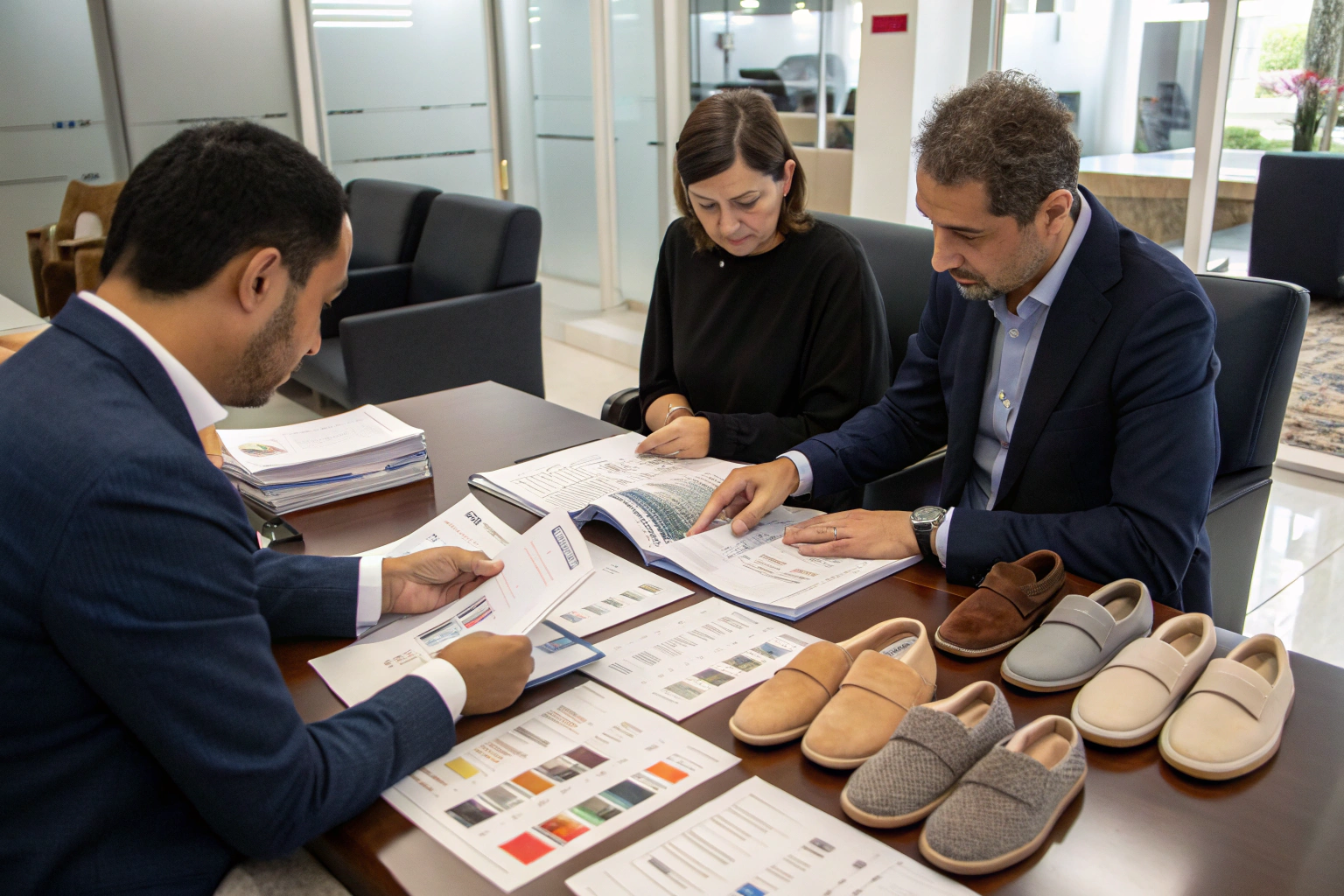 Slippers manufacturer discussing minimum order quantities (MOQ) with business partners.